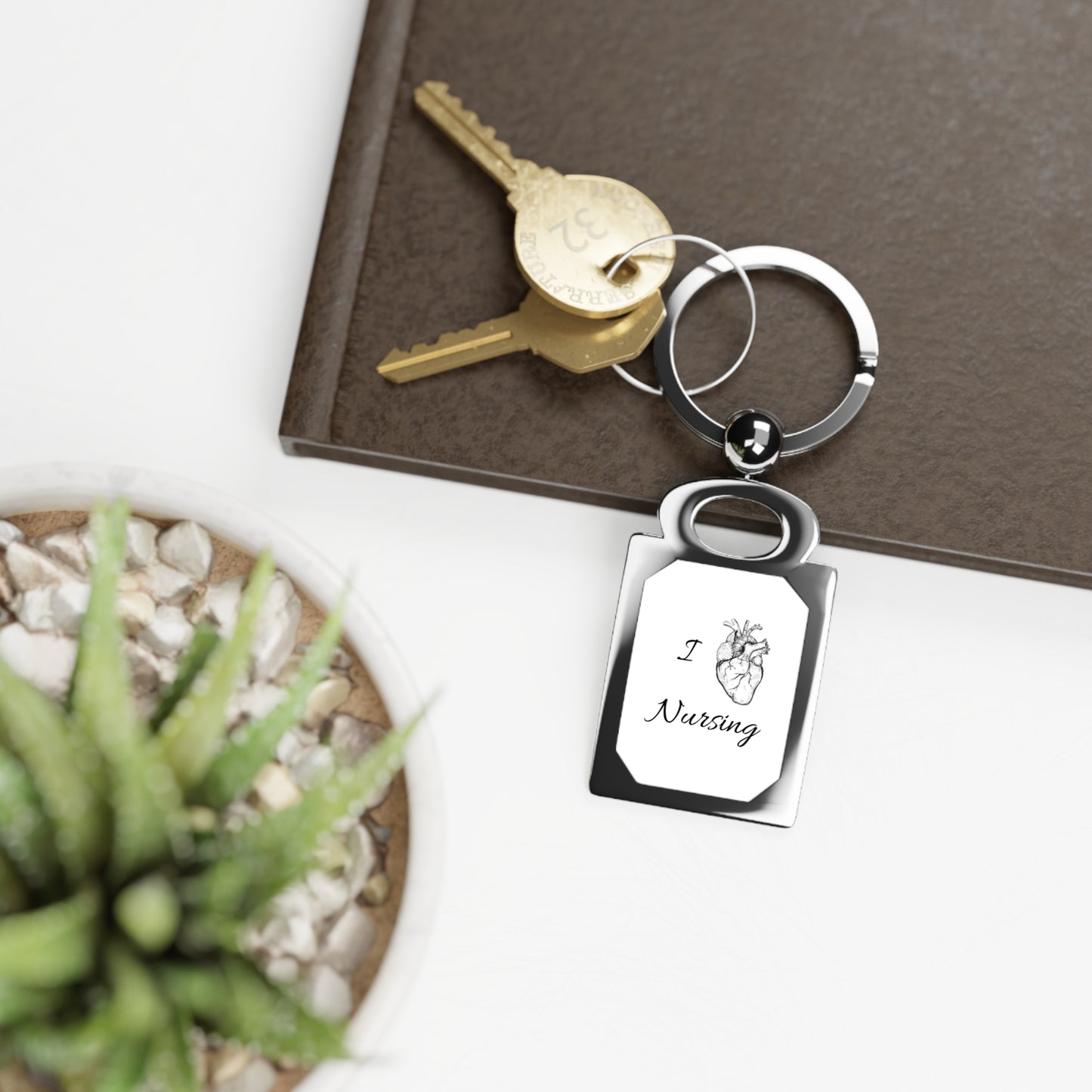Nursing Keyring — "I [Anatomical Heart] Nursing" Engraved Rectangle Photo Keychain