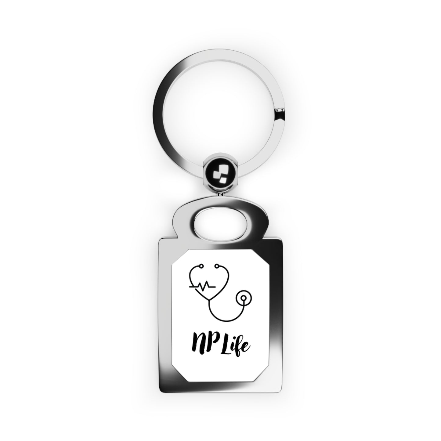 NP Life Stethoscope Rectangle Keyring — Nurse Practitioner Gift Keychain