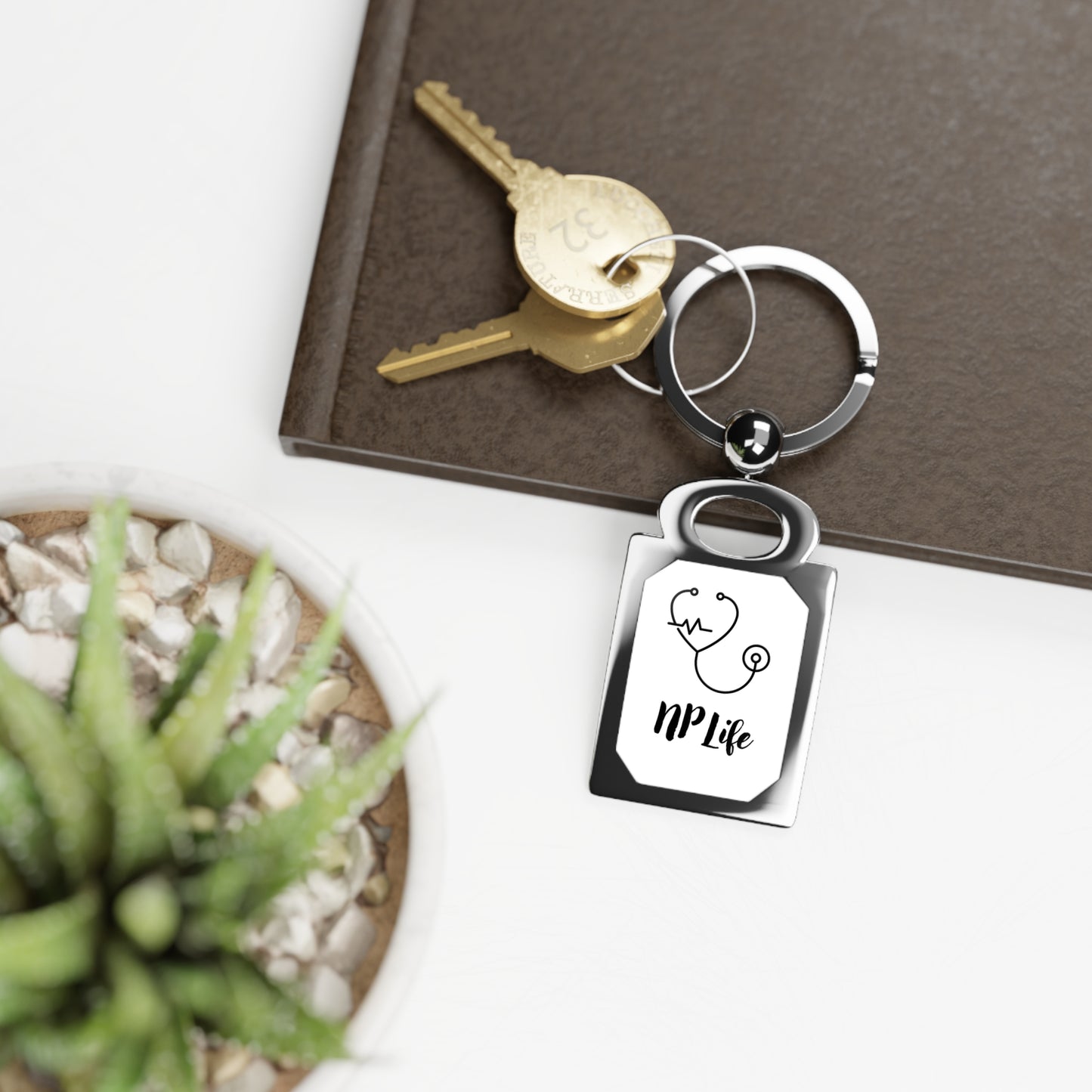 NP Life Stethoscope Rectangle Keyring — Nurse Practitioner Gift Keychain